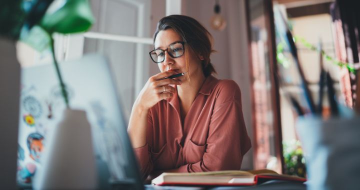 Woman looking at computer